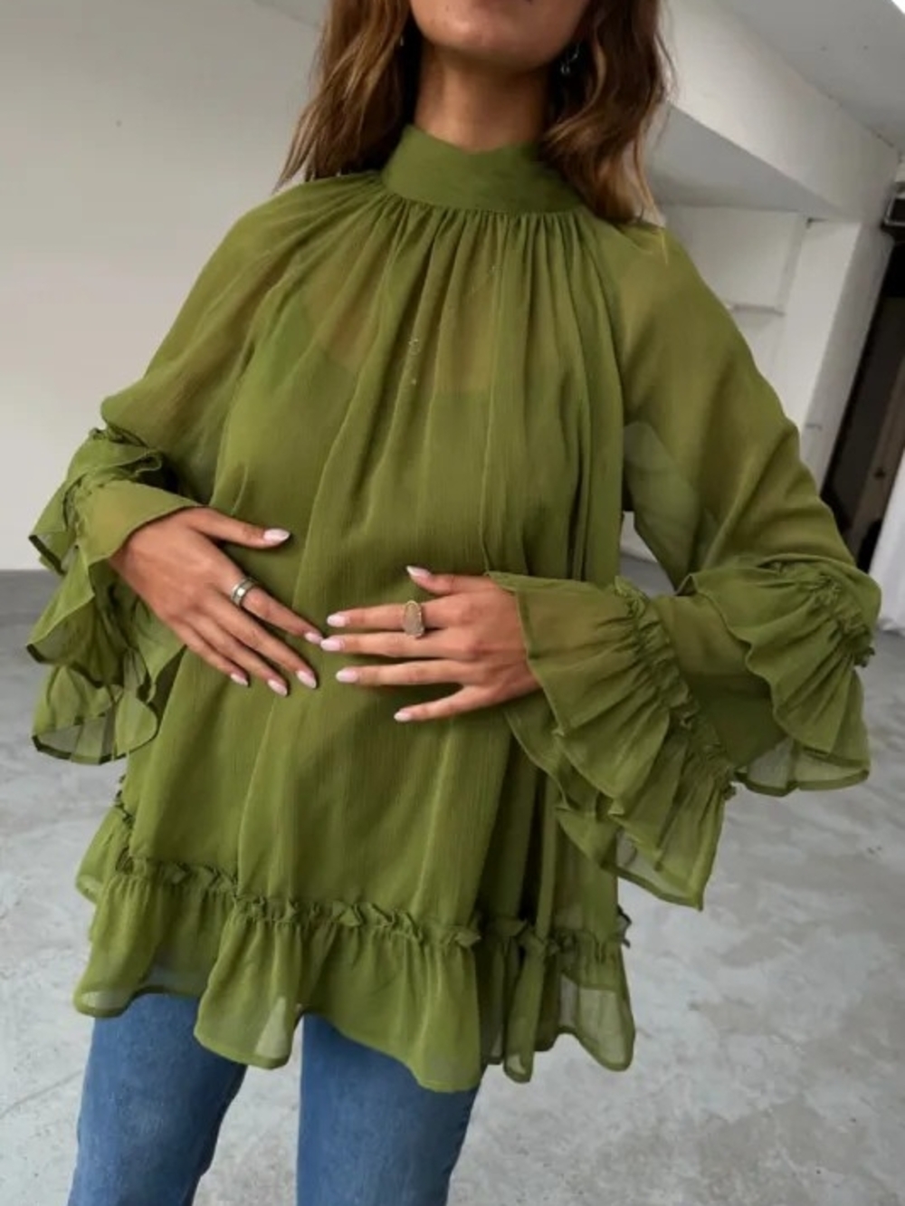 Never Fully Dressed Olive Elinor Blouse Chiffon Flowy